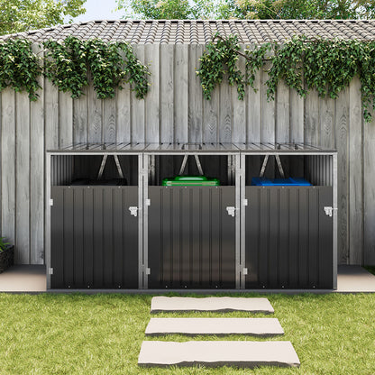 8x7ft Grey Wood Effect Metal Garden Storage Shed Pent Roof