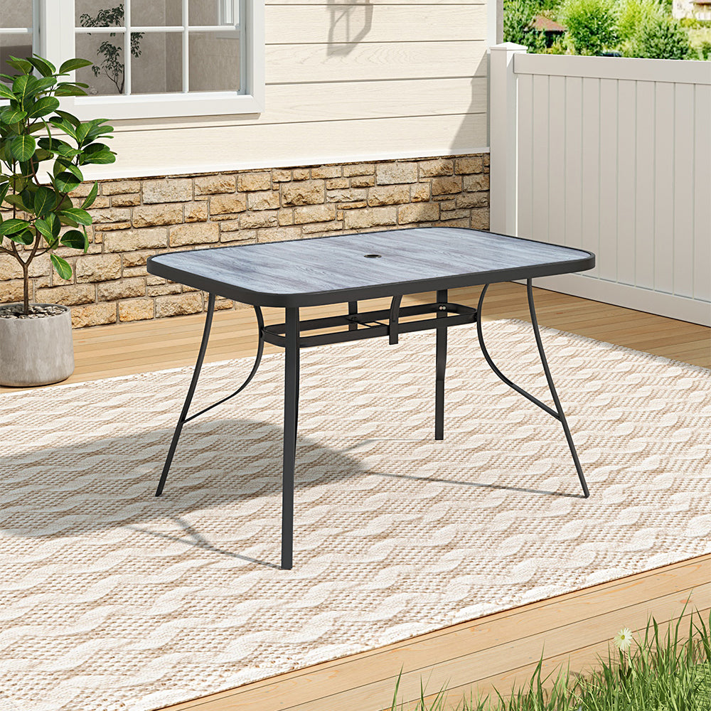 Garden Tempered Glass Wood Grain Coffee Table With Parasol Hole