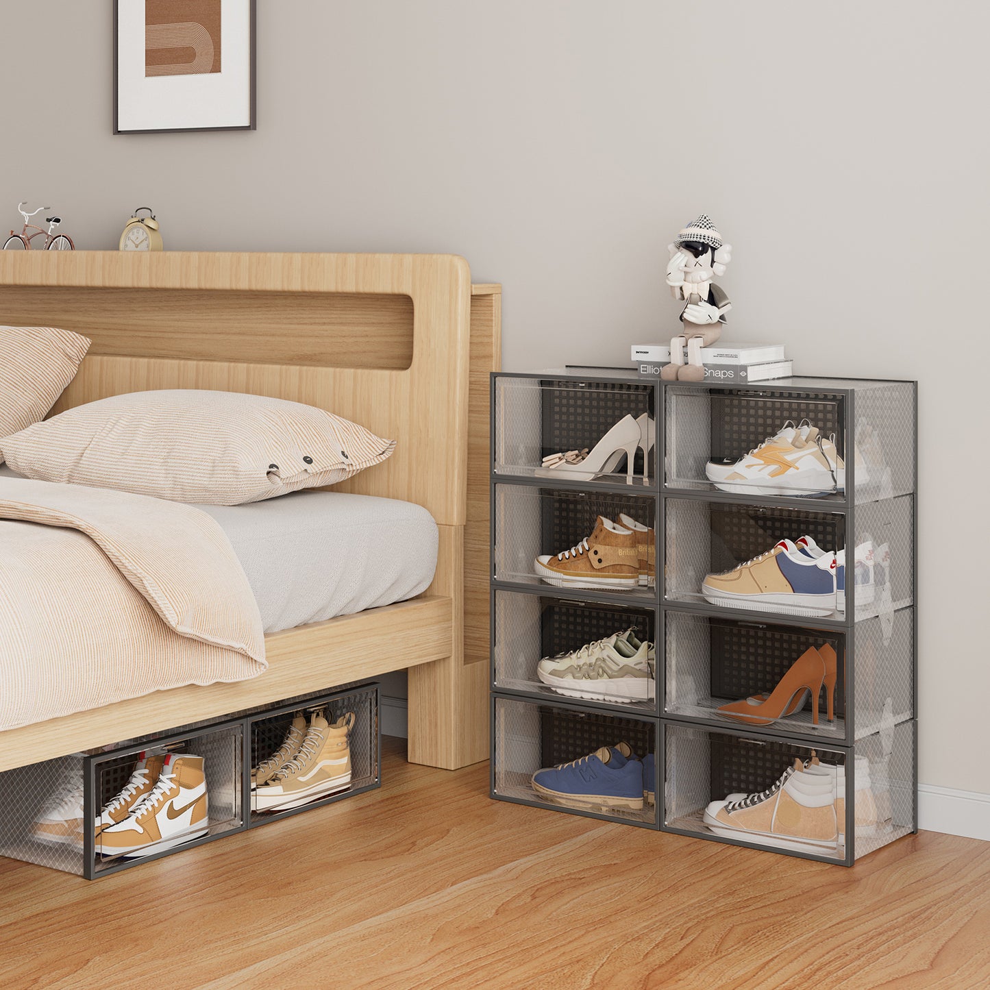 Set of 12 Clear Plastic Stackable Shoe Storage Box