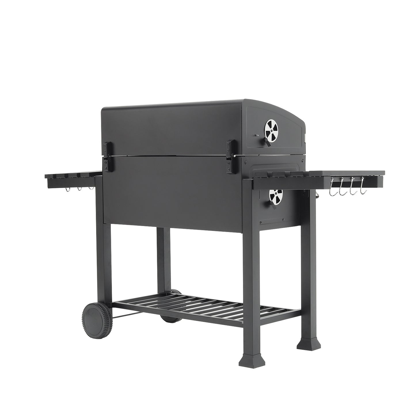 160CM Wide Barrel Charcoal Outdoor Grill with Side Shelves