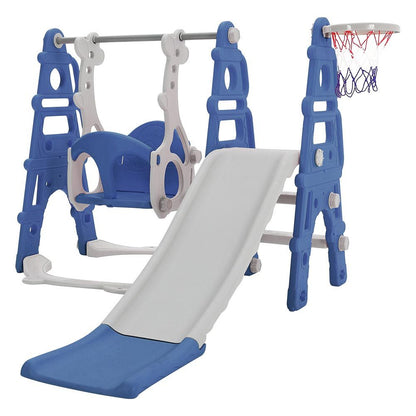 Blue/Pink Kids Toddler Swing and Slide Set with Basketball Hoop