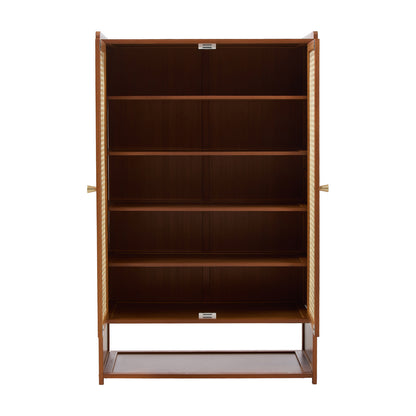 95CM H Modern Shoe Storage Cabinet with Rattan-Effect 2 Doors