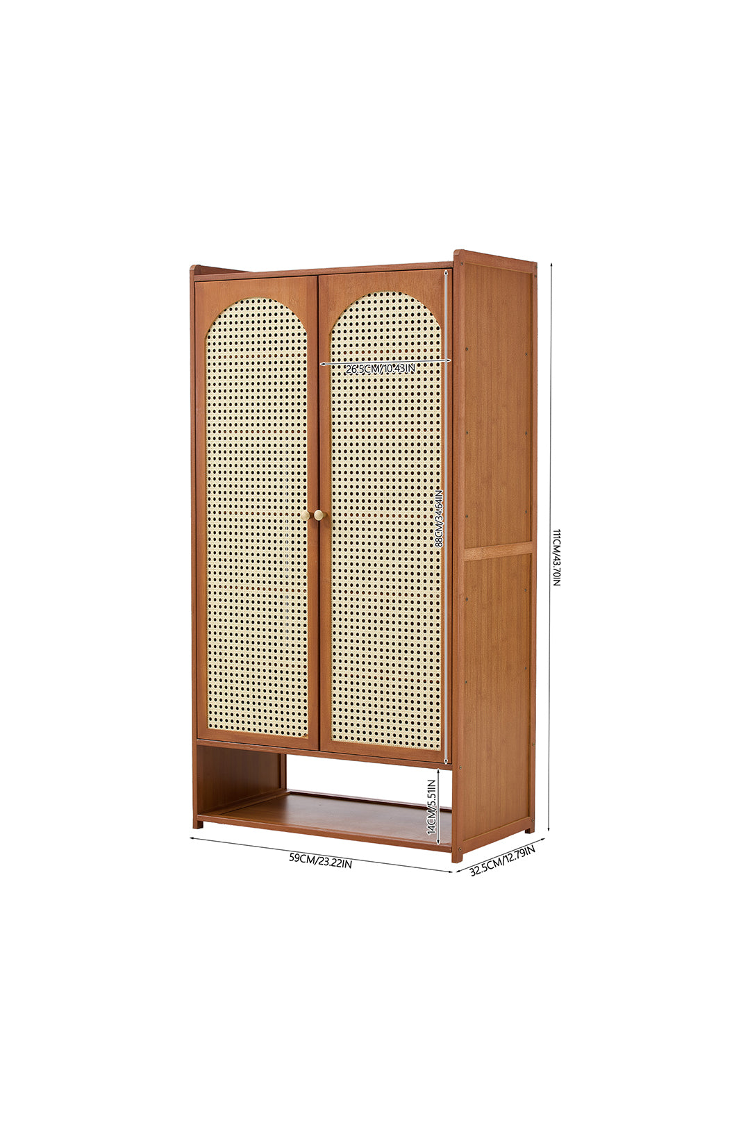 111CM H Modern Shoe Storage Cabinet with Rattan-Effect Doors