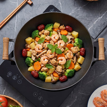 Round Cast Iron Wok with Dual Handles