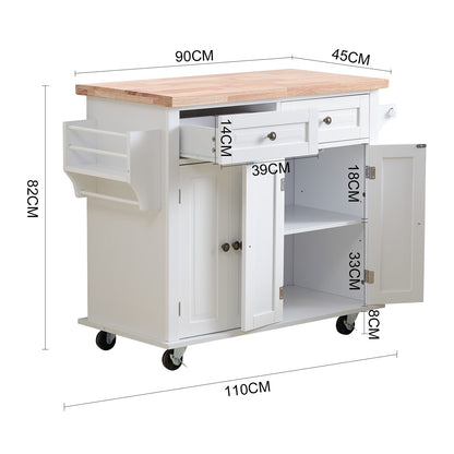 Modern Rolling Wooden Kitchen Island Cart with Storage Cabinet