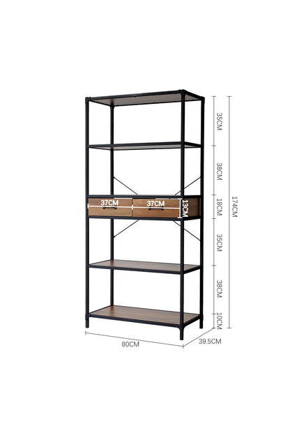 5-Tier Wooden Book Shelf with Drawers