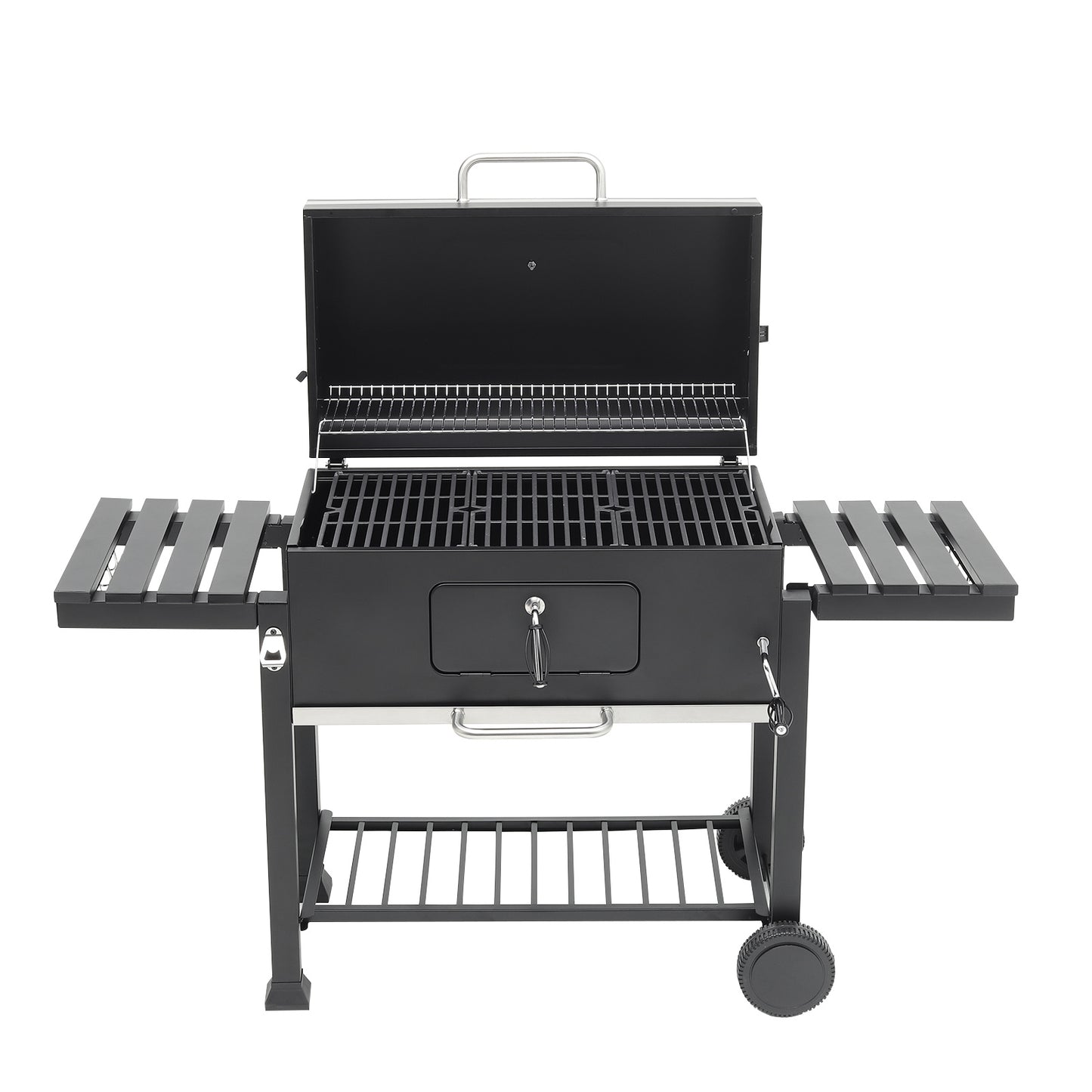 160CM Wide Barrel Charcoal Outdoor Grill with Side Shelves