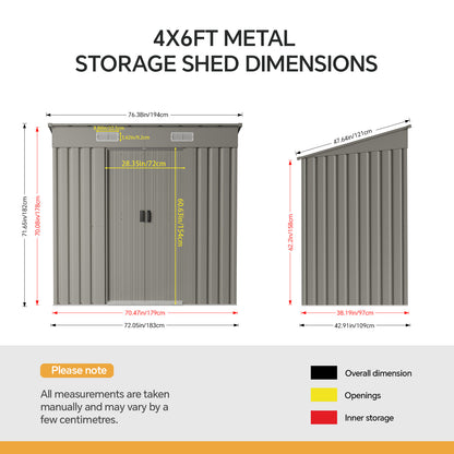 4 x 6FT Metal Garden Storage Shed