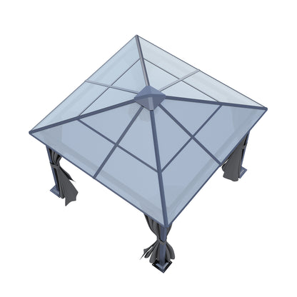 10 x 10FT Metal Frame Hardtop Patio Gazebo with Curtains