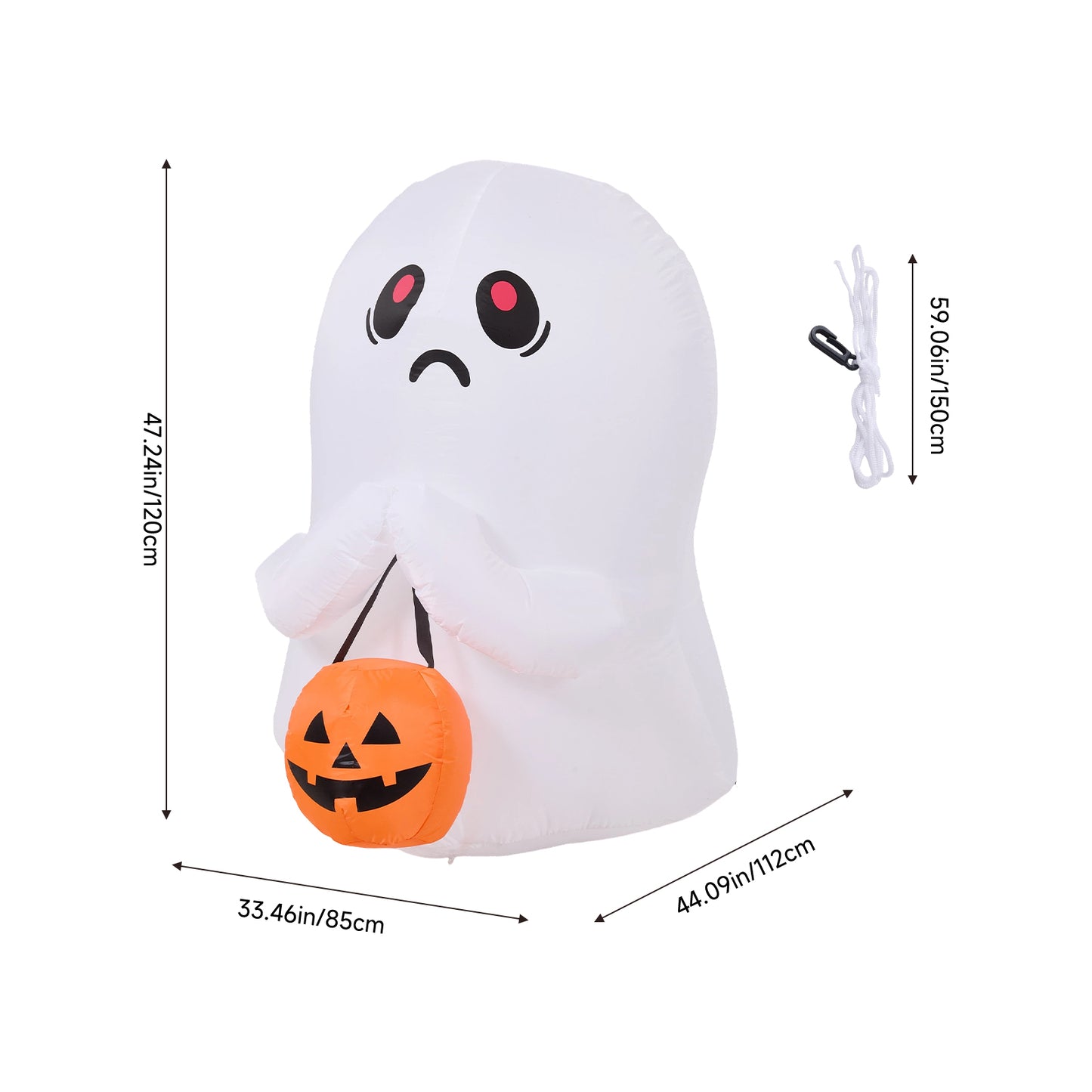 3 FT Halloween Inflatable Ghost Holding Pumpkin Bucket with LED Lights