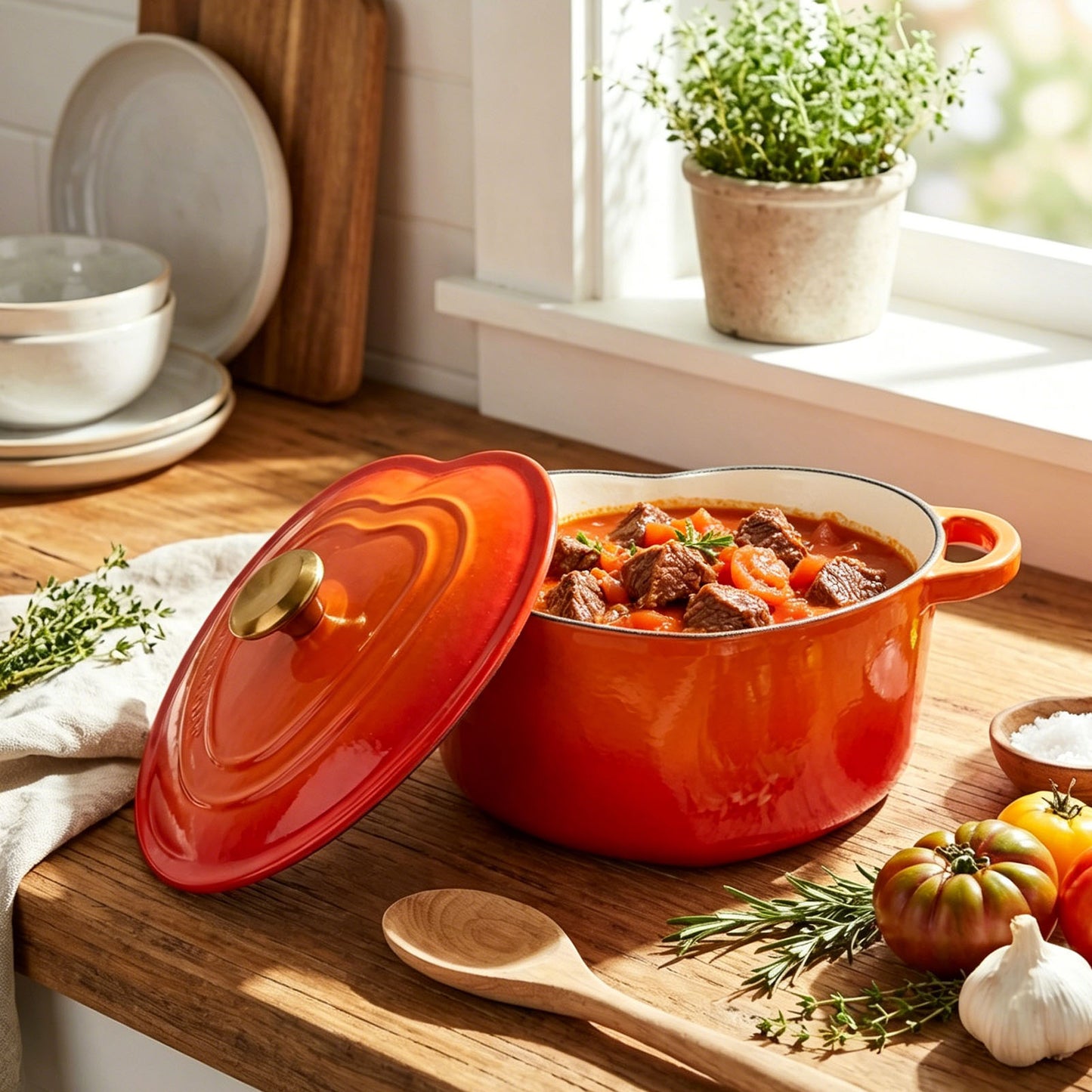 Enamelled Cast Iron Heart-Shaped Dutch Oven Pot with Lid