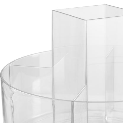 Circular Chic Transparent Makeup Storage Carousel with Brush Holder for Desktop