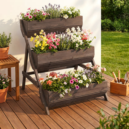 3-Tier Wooden Planter Box with Drainage Holes