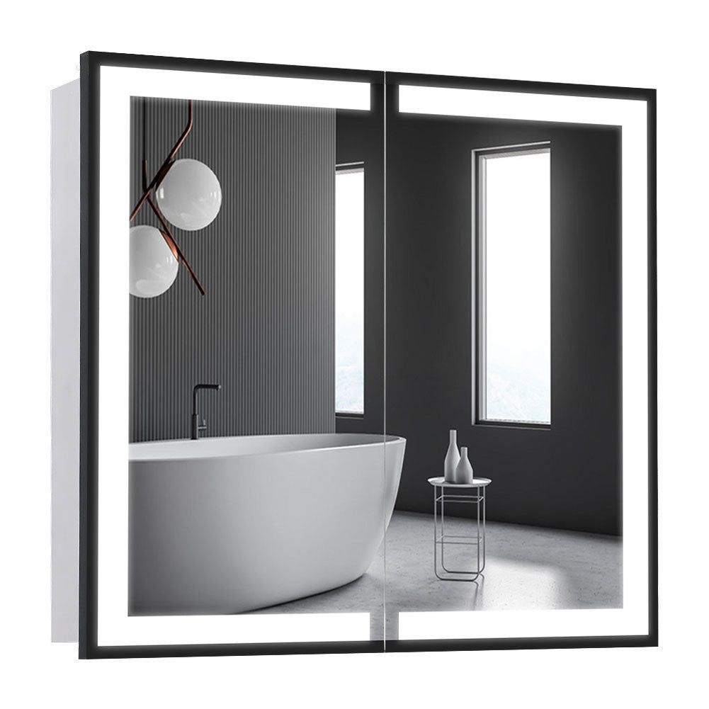 Modern Black Surface Mount LED Mirror Cabinet with Double-Sided Door