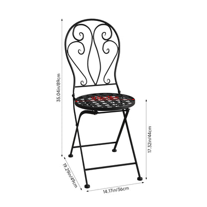3 Piece Black Aluminium Garden Bistro Set with Mosaic Table Top