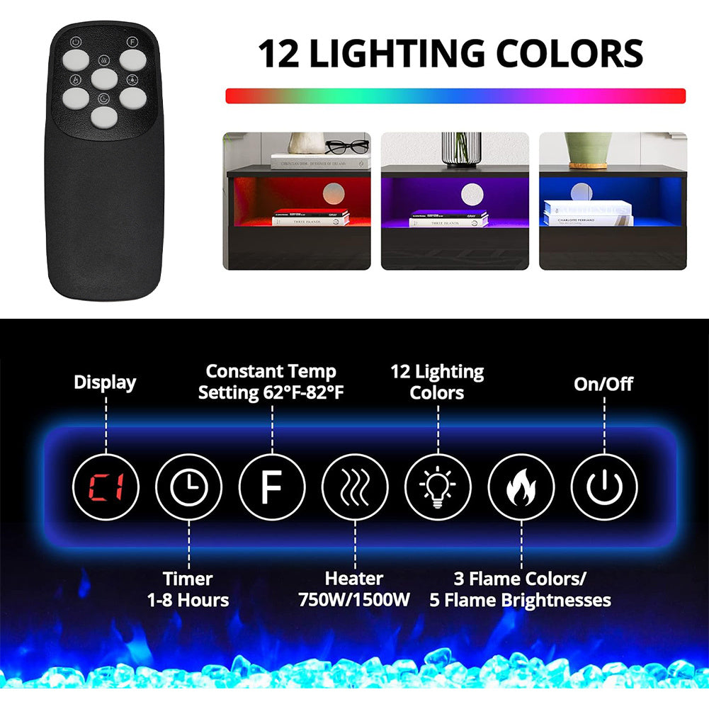 Recessed Electric Fireplace TV Stand with Closed Storage