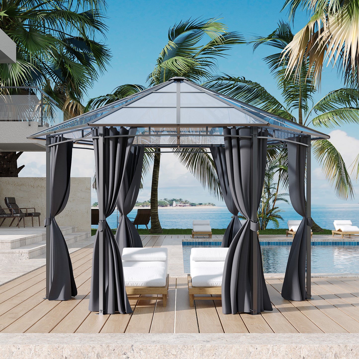 Dark Grey Aluminum & Steel Hexagonal Polycarbonate Canopy