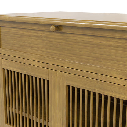 Bamboo Shoe Storage Cabinet with Cushioned Bench Seat