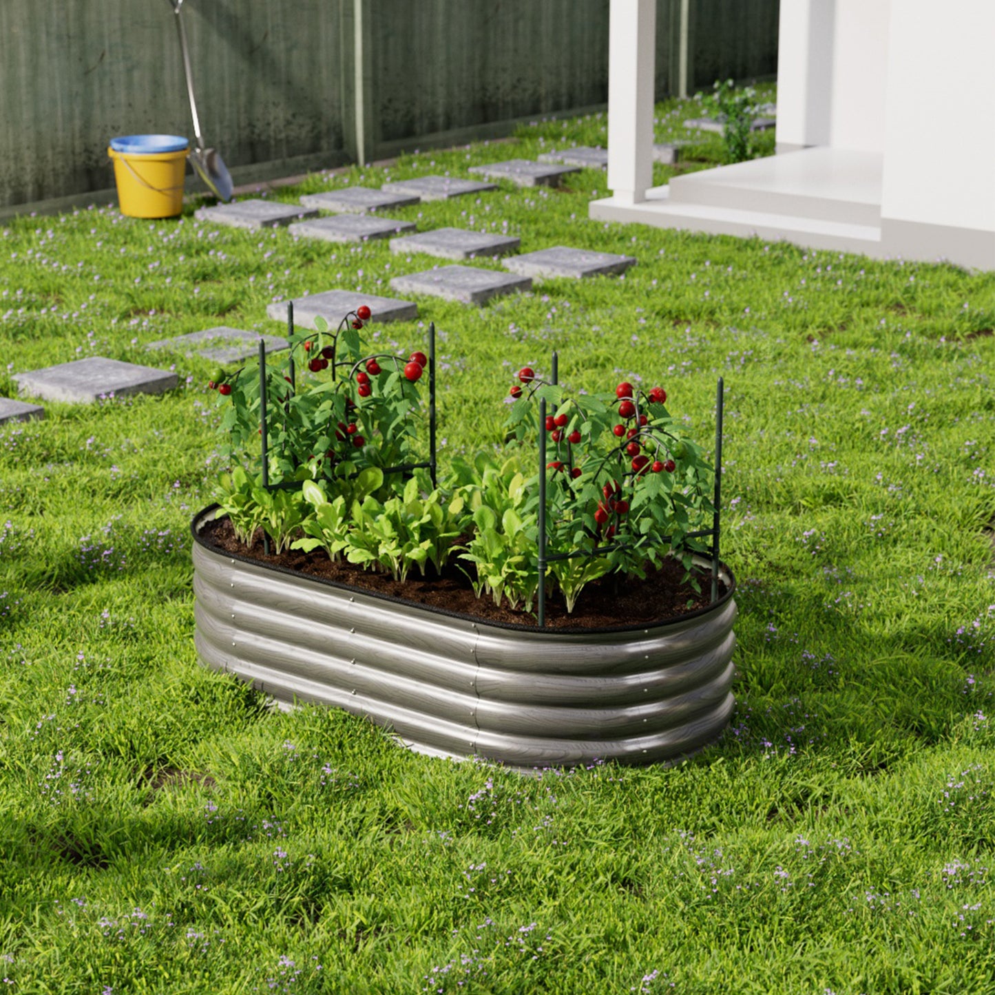 Outdoor Galvanized Steel Raised Garden Bed with Trellis