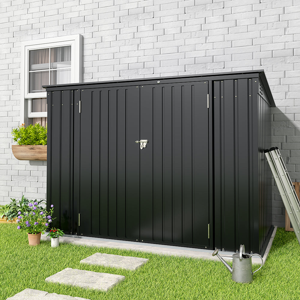 200CM Wide Outdoor Metal Garbage Storage Shed with Hinged Lid