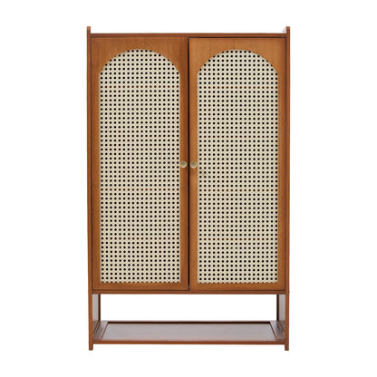 95CM H Modern Shoe Storage Cabinet with Rattan-Effect 2 Doors