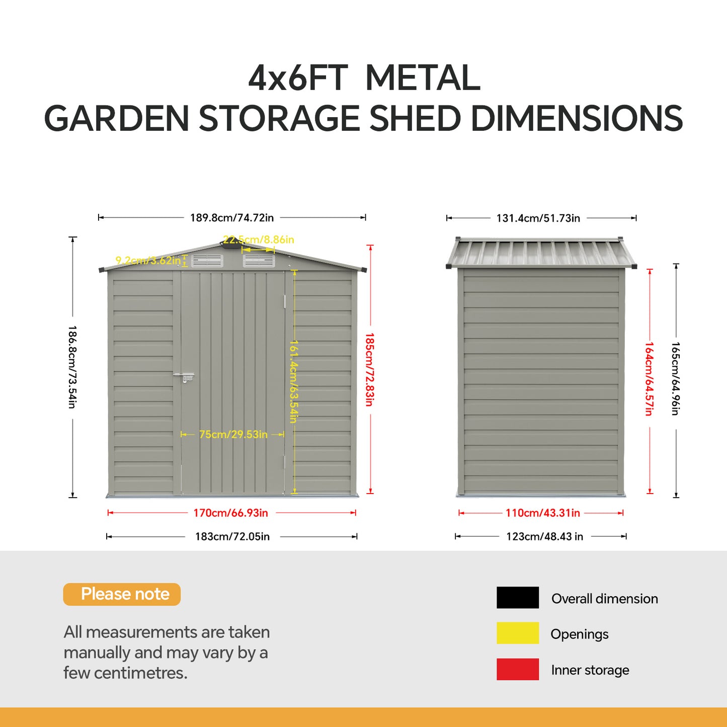4 x 6FT Metal Apex Roof Garden Storage Shed