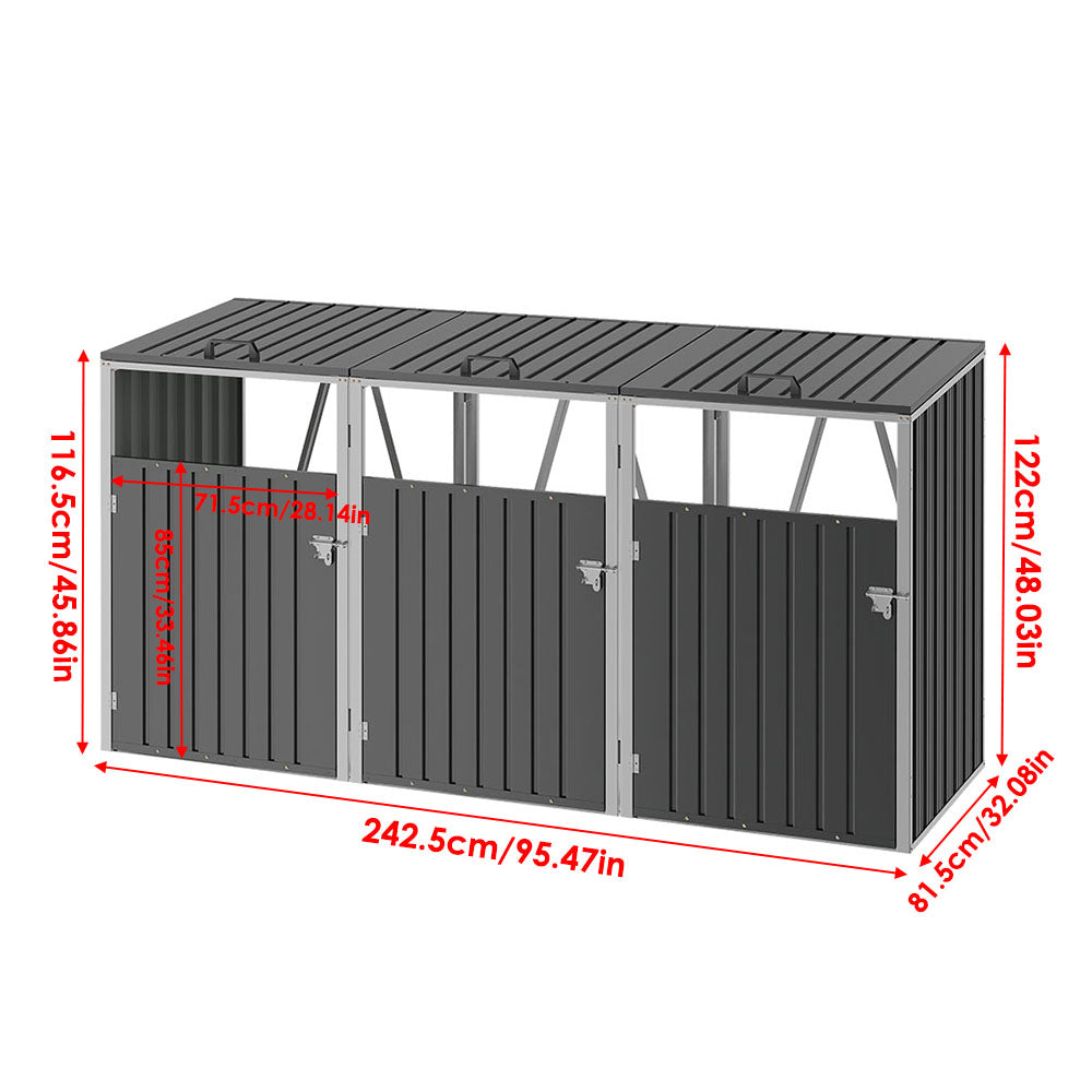 8x7ft Grey Wood Effect Metal Garden Storage Shed Pent Roof