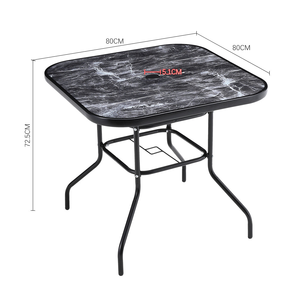 Black Garden Square Marble Patio Table With Umbrella Hole