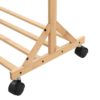 Bamboo Clothes Rack with Bottom Shelf Shoe Clothing Organizer