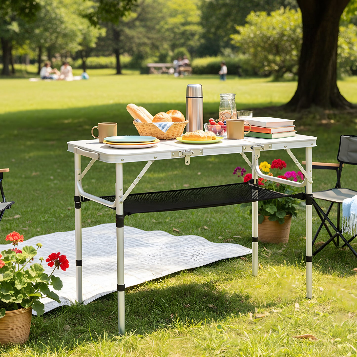 Adjustable Height Folding Camping Table with Carrying Handle