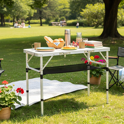 Adjustable Height Folding Camping Table with Carrying Handle