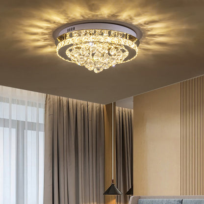 Crystal Round Crystal-droplets LED Semi Flush Mount Ceiling Light