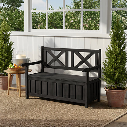 Outdoor Wooden Storage Bench with Backrest