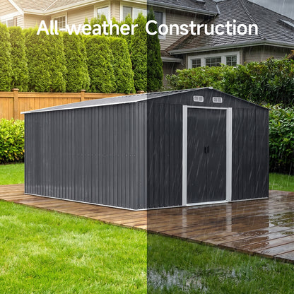 12x10 FT Metal Apex Roof Garden Tool Shed