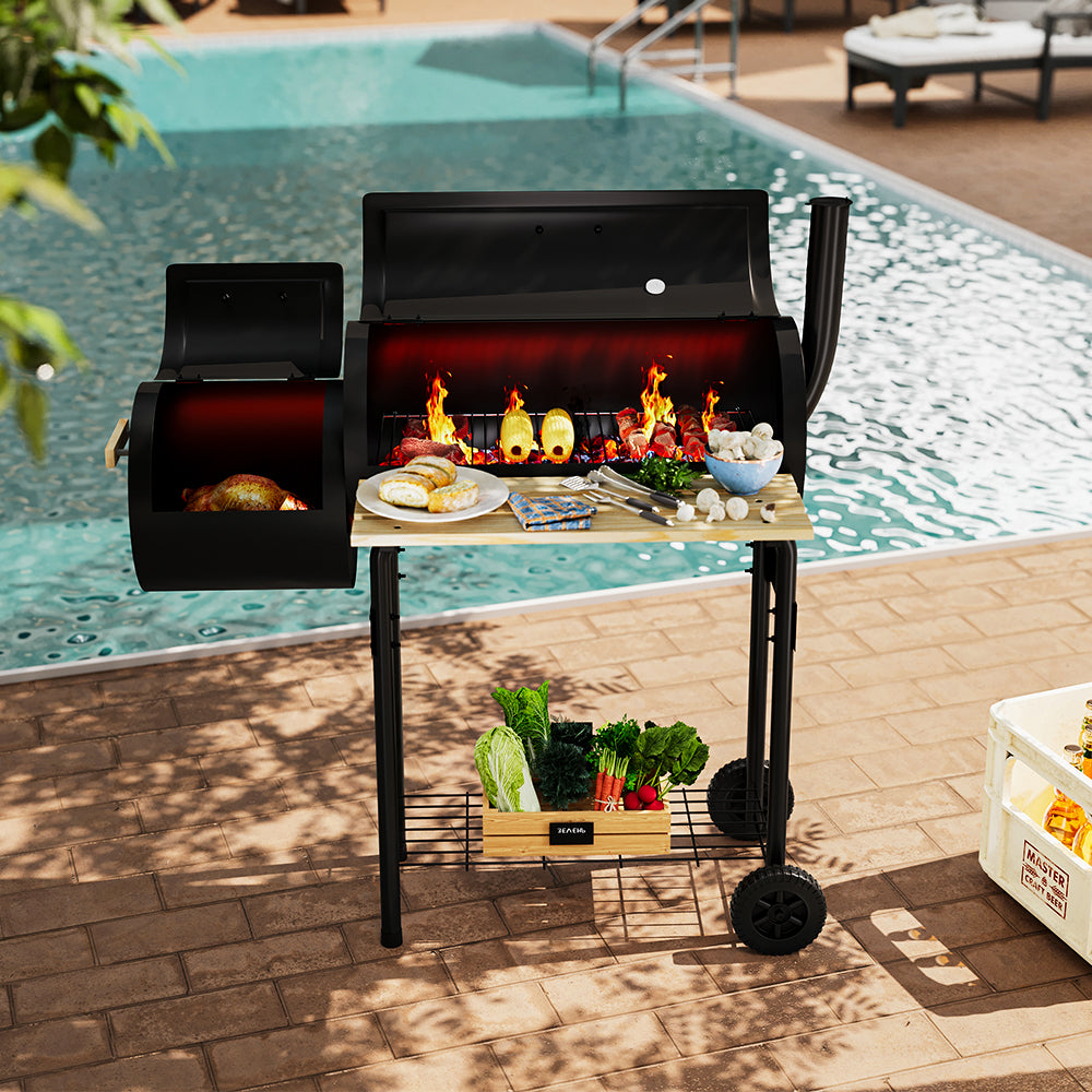 Portable Outdoor Charcoal BBQ Grill with Offset Smoker