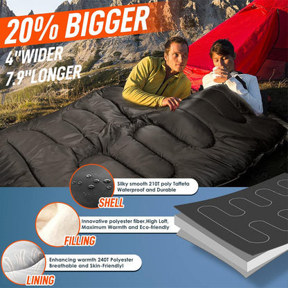 Large Double Sleeping Bag with Two Pillows