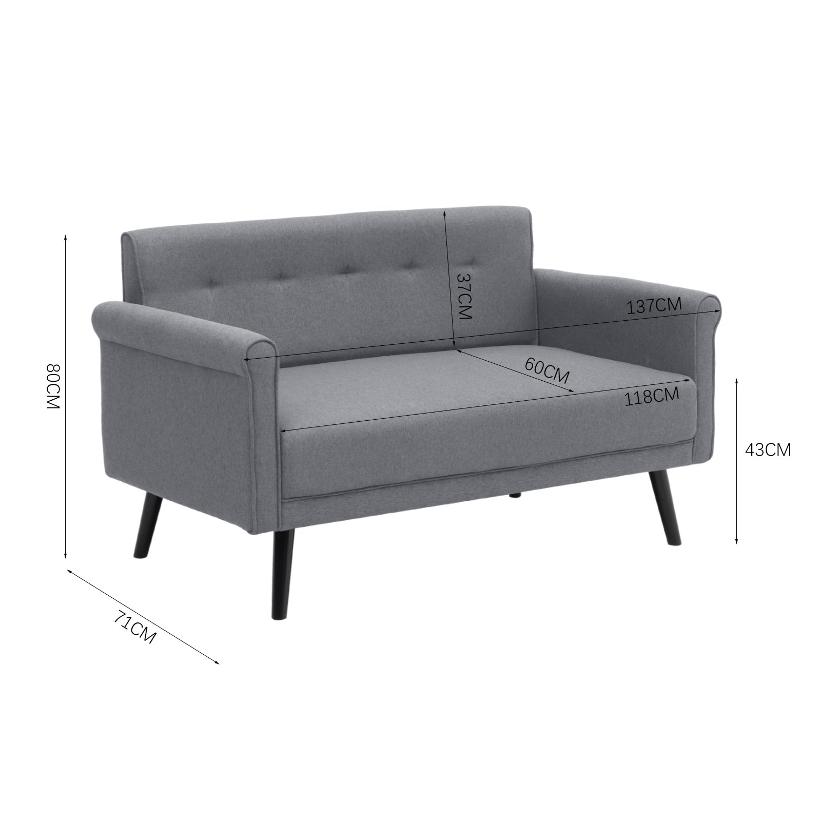 Contemporary Upholstered Love Seat with Rolled Arms