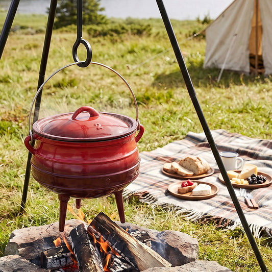 Enameled Cast Iron Cauldron with Lid for Camping & BBQ