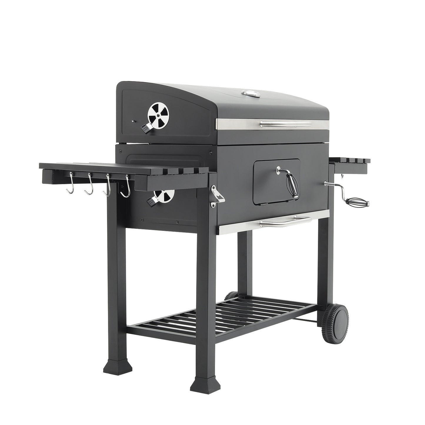 160CM Wide Barrel Charcoal Outdoor Grill with Side Shelves