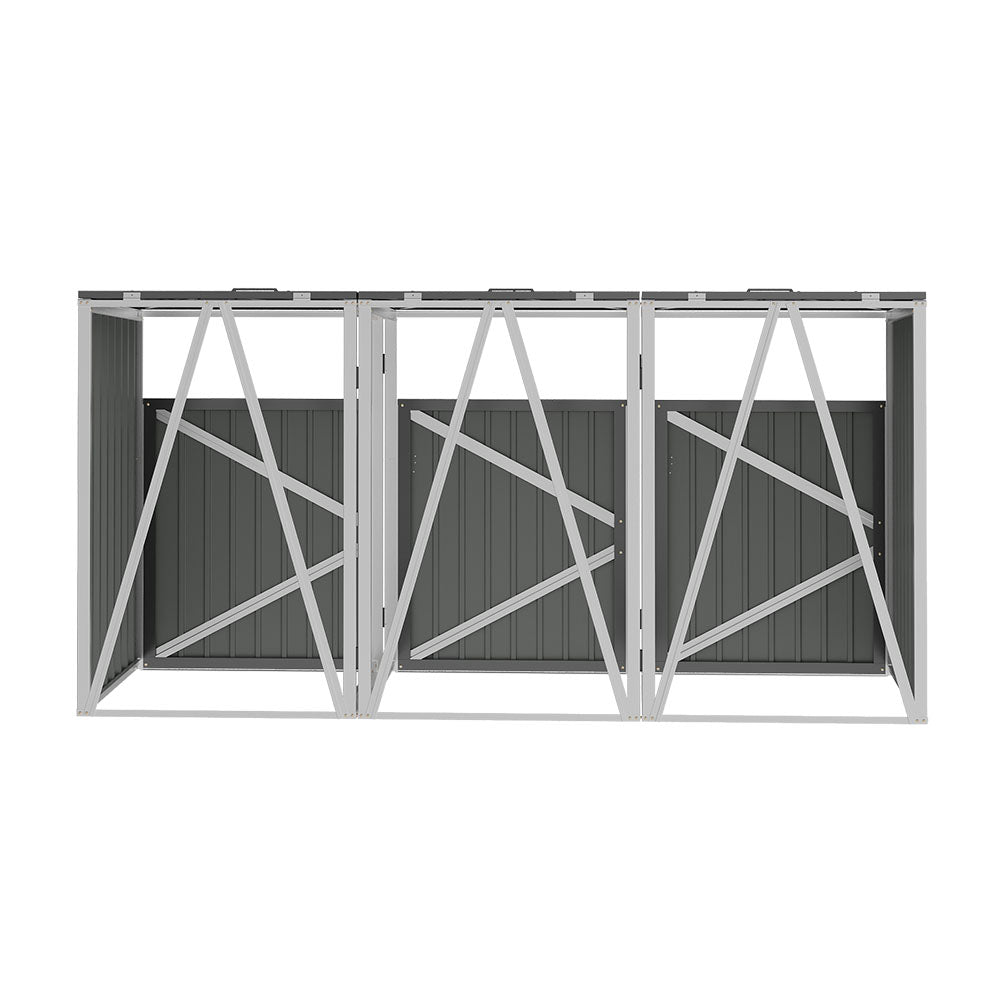 8x7ft Grey Wood Effect Metal Garden Storage Shed Pent Roof