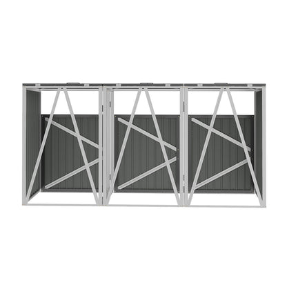 8x7ft Grey Wood Effect Metal Garden Storage Shed Pent Roof