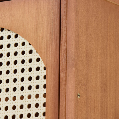 95CM H Modern Shoe Storage Cabinet with Rattan-Effect 2 Doors