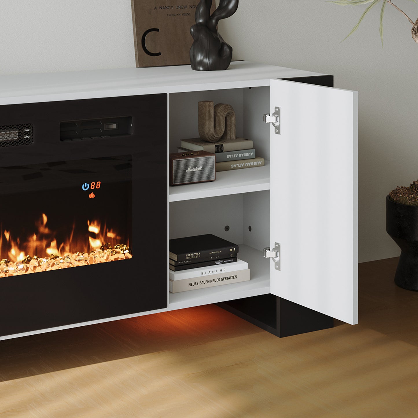 Recessed Electric Fireplace TV Stand with Remote Control
