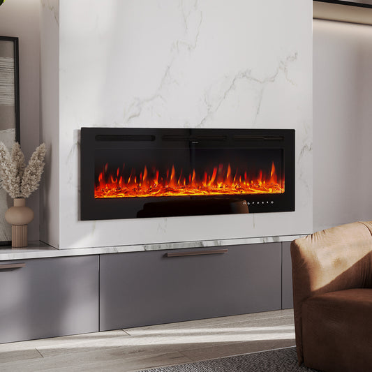 60 Inch Recessed & Wall Mounted Electric Fireplace with Remote