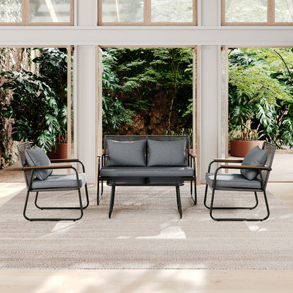 4 Seater PE Rattan Patio Conversation Garden Furniture Set