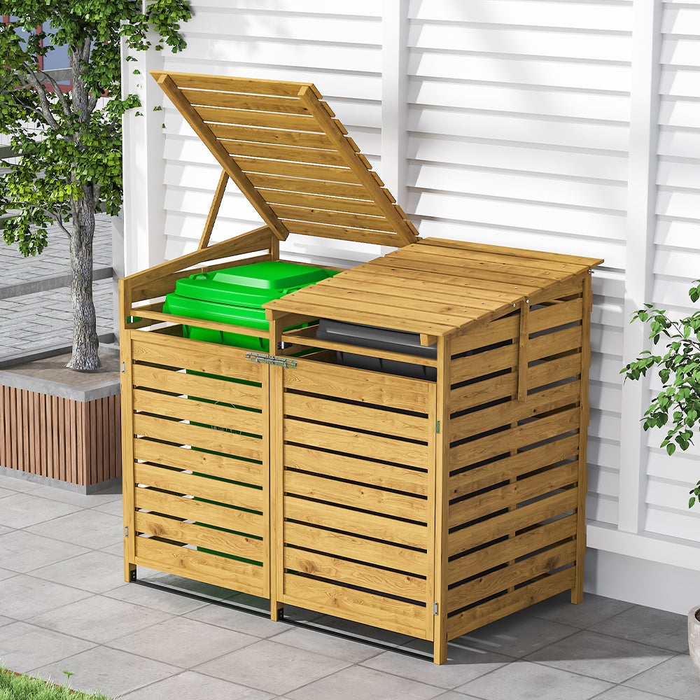 Outdoor Spruce Wood Trash Can Storage Shed