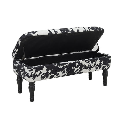 Cow Print Velvet Upholstered Storage Bench