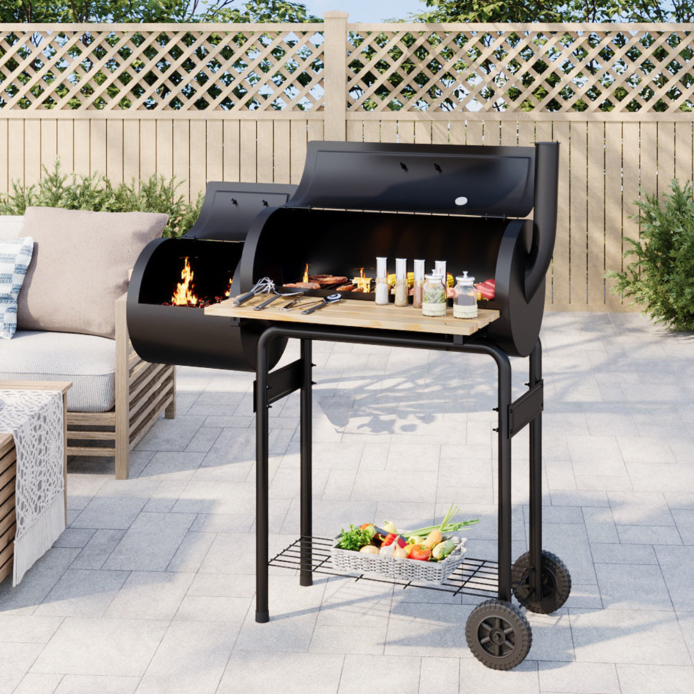 Portable Outdoor Charcoal BBQ Grill with Offset Smoker