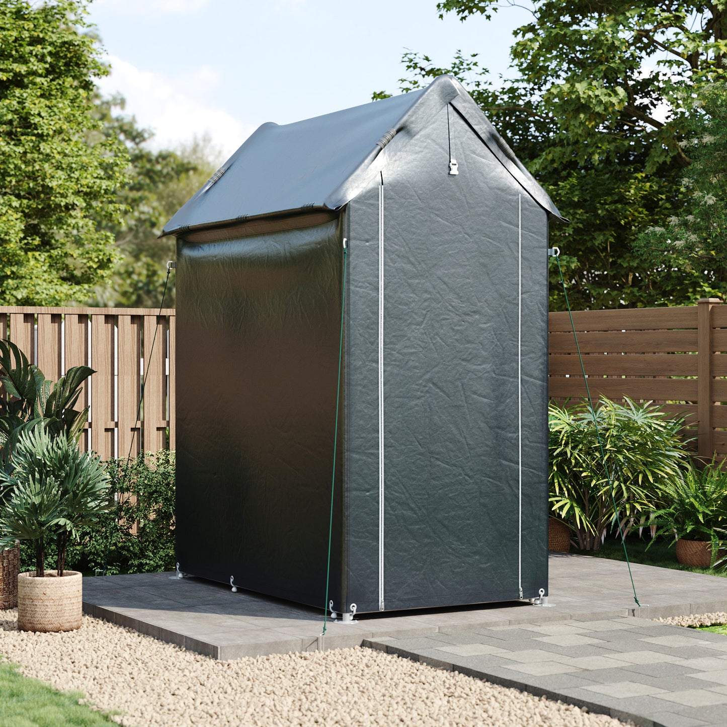 Dark Grey Outdoor Storage Shelter with Waterproof PE Cover