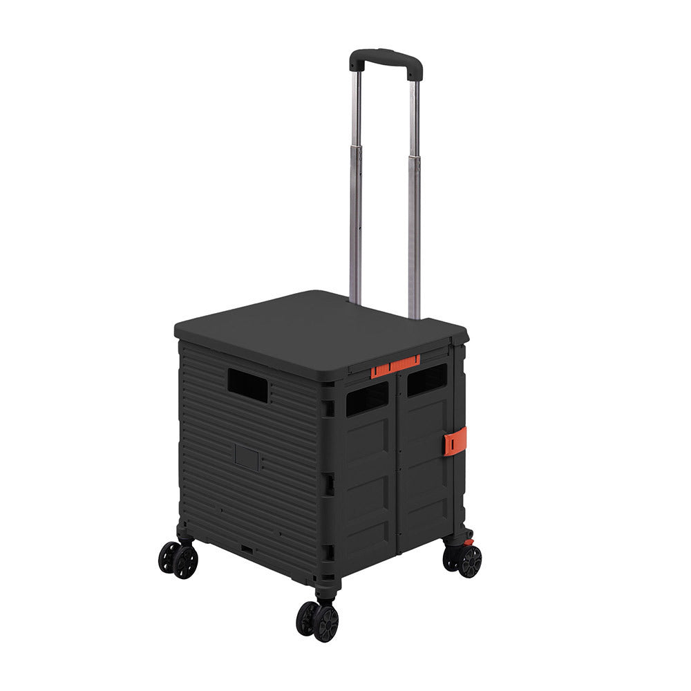 55L Black Collapsible Rolling Utility Crate with Magnetic Lid